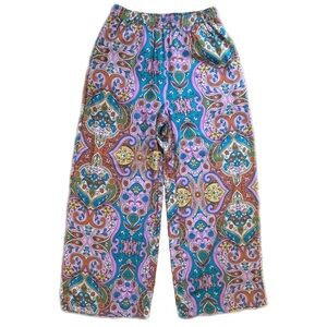 Fate Multicolor Paisley Women’s Pants Linen Blend Wide Leg Boho Hippie Sz Medium